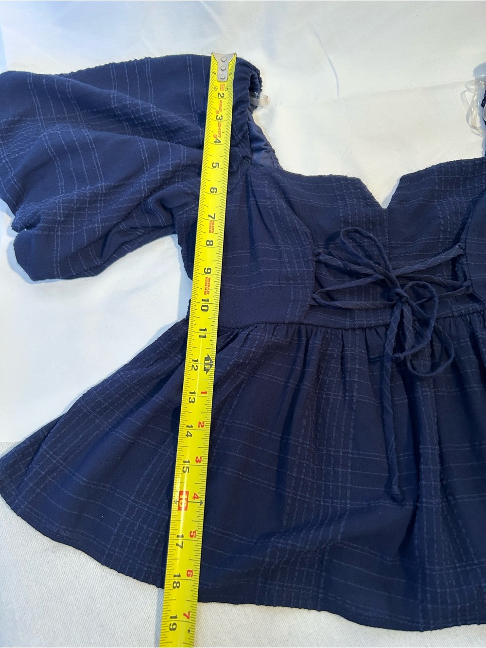 Trixxi Navy Square-Neck Peplum Top with Puff Sleeves Coquette Cottagecore Boho - Picture 7 of 7